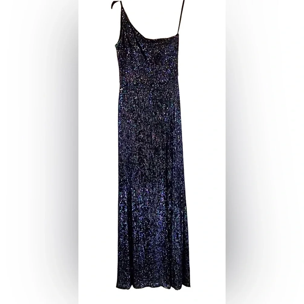 XSCAPE NWT Shimmering Sequin Multi One Shoulder Formal Drape Maxi Dress 4 $259 - Picture 4 of 6